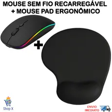 Kit Mouse Sem Fio Recarregável e Mousepad Ergonômico Com Apoio De Pulso