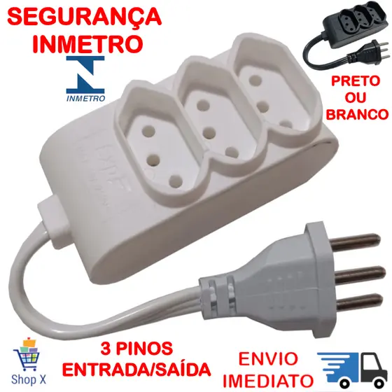 Mini Extensão Elétrica Multiplicadora de Tomadas Bivolt Adaptador de Tomadas 2/3 pinos Benjamin