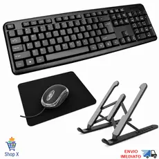 Kit Teclado Mouse Suporte Notebook e Mousepad Confortável Home Office