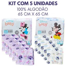 Kit Com 5 Fraldas De Pano Disney Baby Minnie e Mickey