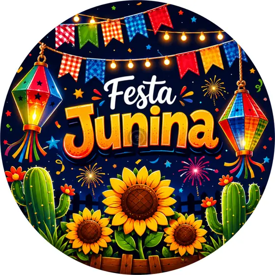 Painel Redondo Arraiá Personalizado 50x50cm – Decoração Festa Junina