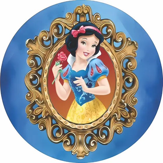 Painel Redondo Branca de Neve Sete Anões Malevola Princess Baby Personalizado 50x50cm – Princesas Decoração Snow White