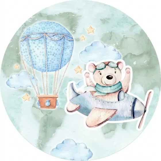 Painel Redondo Chá de Bebê Chá Revelação Ursinho Baloeiro Bebê Personalizado 50x50cm – Decoração Chá de Fraldas