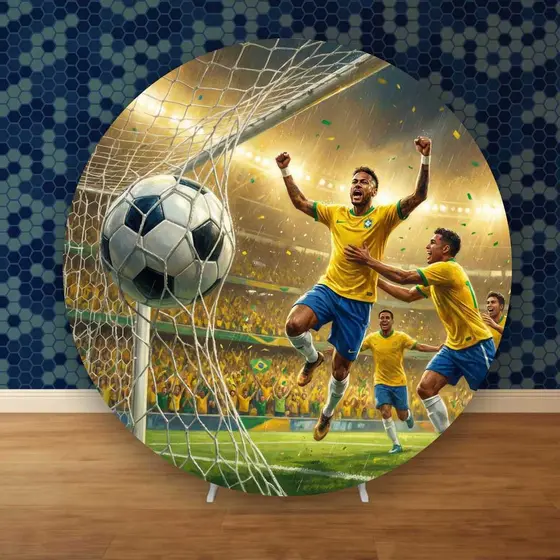 Capa para Painel Redondo Copa do Mundo Brasil 50x50cm Festa Futebol Tecido Sublimado Premium Alta Qualidade