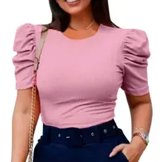Blusa feminina blusinha  manga princesa blusas manga curta