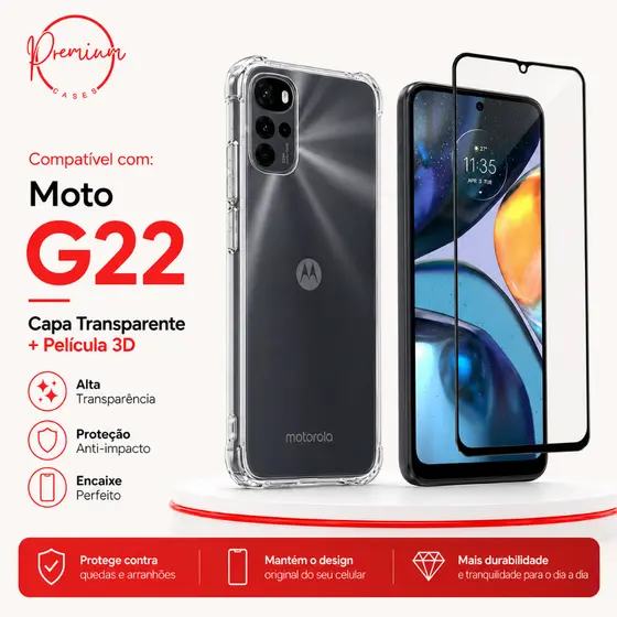 Capa Capinha Anti Impacto Para Moto G22 + Película 3D Vidro Temperado