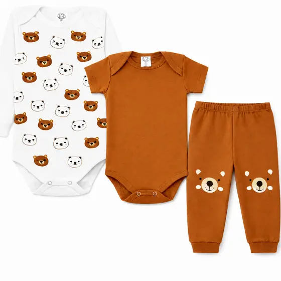 Kit body Bebê 3 peças, Manga Longa, Manga Curta E Calça Roupas de Bebê, Conjunto do Bebê