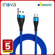 Kit 5 Cabos Carregador V8 2 Metros Android Reforçado Cores Variadas
