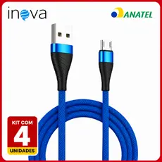 Kit 4 Unidades Cabos Carregador v8 Inova Android Micro Usb 2 Metros Cores Variadas Original