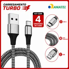 Kit 4 Cabos Carregador Tipo C 6A 120W Turbo 2 Metros Reforçado Premium Original