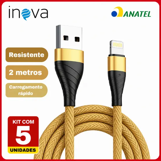 Kit 5 Cabos Carregador iPhone 2 Metros Cores Variadas Original Inova