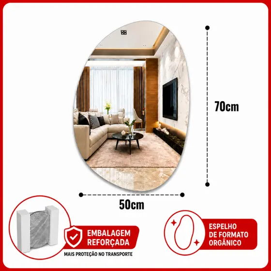 Espelho Orgânico Premium Grande 50 x 70 cm Decorativo Sala Banheiro Quarto