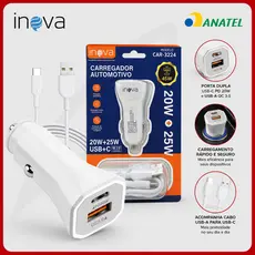 Carregador para Celular Veicular Carro 2 Entradas USB Com Cabo Turbo