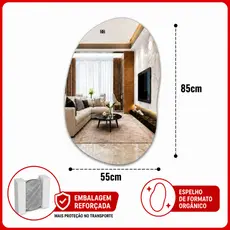 Espelho Orgânico Premium 55x85cm Decorativo Grande Retangular Quarto Banheiro