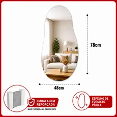 Espelho Oval Premium Decorativo 48 x 78 cm Pílula Banheiro Quarto Sala Grande Moderno