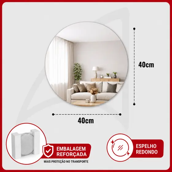 Espelho Redondo Premium 40 x 40cm Decoração Sala Banheiro Circular