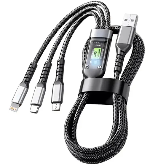 Cabo 3 em 1 Carregador Turbo 100W Tipo C Micro USB Lightning Carregamento Rápido