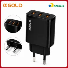 Carregador Celular USB 3 Entradas Fonte Tomada 5.1A Preta