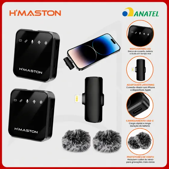 Microfone Sem Fio Lapela Hmaston Profissional Compatível Celular Som Limpo Longa Duração