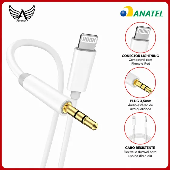 Cabo Adaptador P2 Auxiliar 3.5mm Lightning Compatível iPhone
