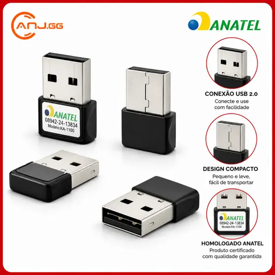 Adaptador Wi-Fi USB 2.4GHz 950Mbps para PC Notebook