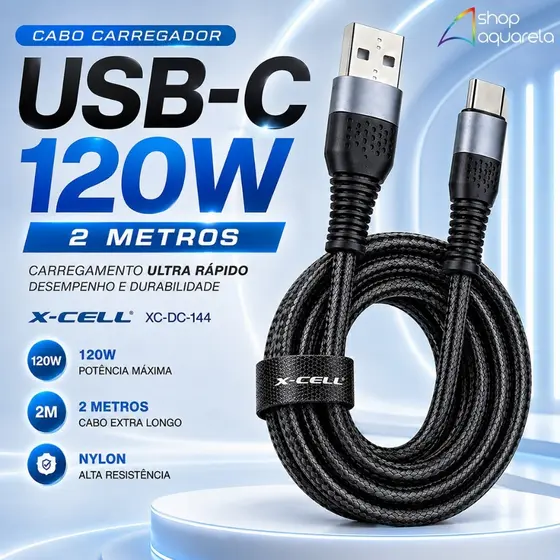 Kit 10 Cabos Carregador Tipo C 6A 120W Turbo 2 Metros Reforçado Premium Original