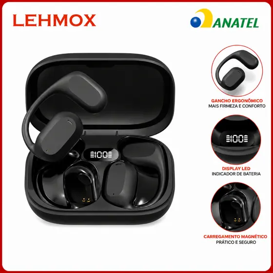 Fone Bluetooth Esportivo TWS Com Gancho Microfone Case Tipo C Sem Fio