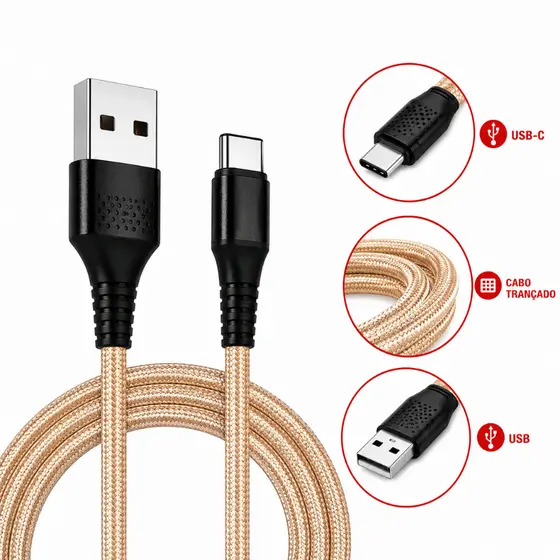 Cabo Carregador Turbo Tipo C Reforçado 2 Metros Premium USB Dados