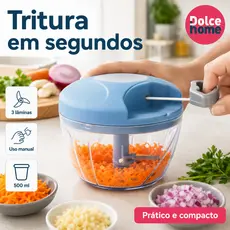 Processador Triturador Manual de Alimentos Alho Legumes Frutas 500ml – 3 Lâminas Portátil