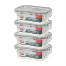 Pote Hermético De Vidro 395ml -marmita -micro-ondas -kit C/4 Peças - Dolce Home