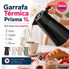 Garrafa Térmica Prisma 1 Litro Para Chás/Café Design Moderno Cabo Madeira