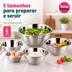 Kit Bowl Inox 5 Peças Tigela Aço Inox Escovado Saladeira Multiuso