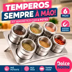 Kit 6 Porta Condimento Magnético 6 Peças Tempero Aço inox