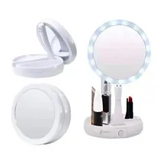 Espelho com Led De Mesa Com Aumento 10x Led luz Dobravel Para Maquiagem Pronta Entrega