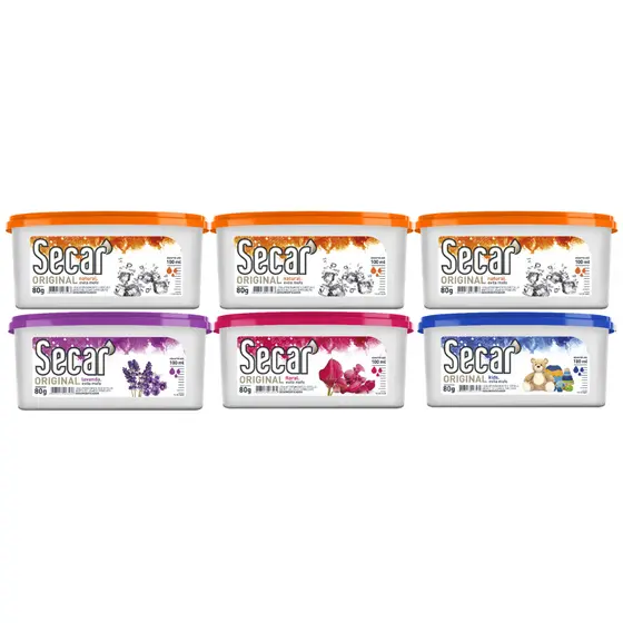 Kit 6un Anti Mofo Secar 80g Original Desumidificador Evita Umidade Fungos Cheiro Guarda Armários