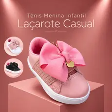 Tênis Menina Infantil Laçarote Casual Confortável Slip On Antiderrapante Bebê Dia a Dia Tam 20 ao 27