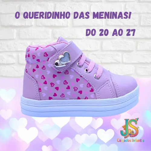 Tênis Infantil Menina Coração Silk Cano Alto
