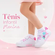 Tênis Infantil Menina Branco Sereia com Glitter Casual Confortável Leve Antiderrapante com Velcro