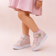 Tênis Infantil Feminino Cano Alto Glitter Menina Casual Confortável Com Velcro e Coração Bordado