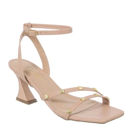 Sandálias Feminina Salto Taça Médio Casual Tiras Finas Spaike Bico Quadrado Elegante Luxo