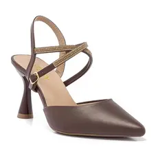 Scarpin Sapato Feminino Social Com Tira Strass Brilho Salto Fino Alto Luxo Conforto Elegante Marrom
