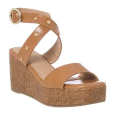 Sandália Feminina Anabela Stessy Plataforma Salto Médio Juta Espadrille Tachas Metal Conforto Estilo