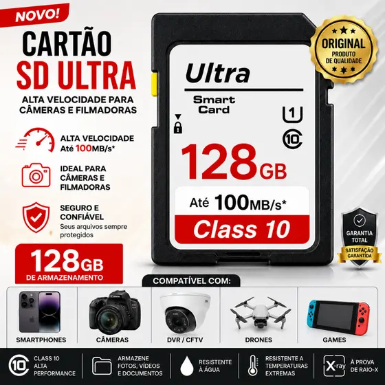 Cartão de Memória SD Ultra 16GB 32GB 64GB 128GB Classe 10 Alta Velocidade Para Câmera