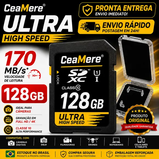 Cartão de Memória CeaMere Ultra SD 32GB 64GB 128GB SDXC UHS-I 170MB/s Classe 10 Full HD 4K - Samsung