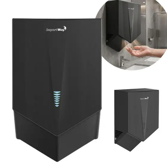 Secador de Mãos Automático 103 m/s Elétrico 1500W Sensor para Banheiro Preto Importway