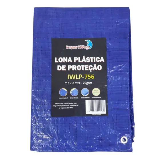 Lona Plástica Impermeável 7,5x6 Metros Reforçada Multiuso Ilhós Carreteiro Azul Importway Iwlp-756
