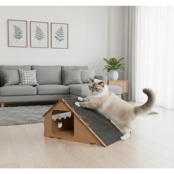 Casa Casinha Toca para Gato com Arranhador Rampa Desmontável Fácil Montagem