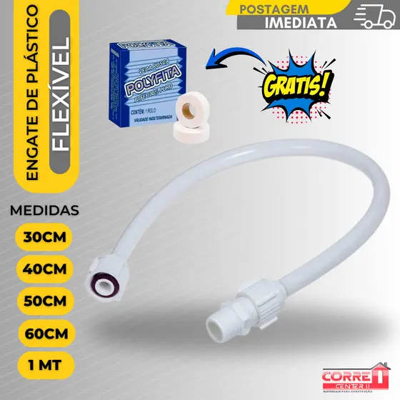 Engate Rabicho + Fita Veda Rosca Mangueira Flexível Plástica Para Água Fria Banheiro E Cozinha