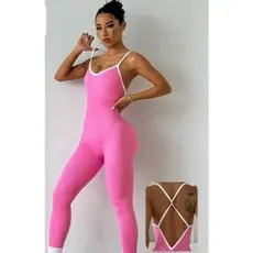 Macacão Longo Alcinha Feminino Fitness Canelado Premium Academia Com Bojo Removível