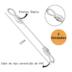 Kit 6 Lacre de Segurança 12cm em Cabo Aço Revestido Mala Bagagen Capacete Bike Security Bag - 12cm